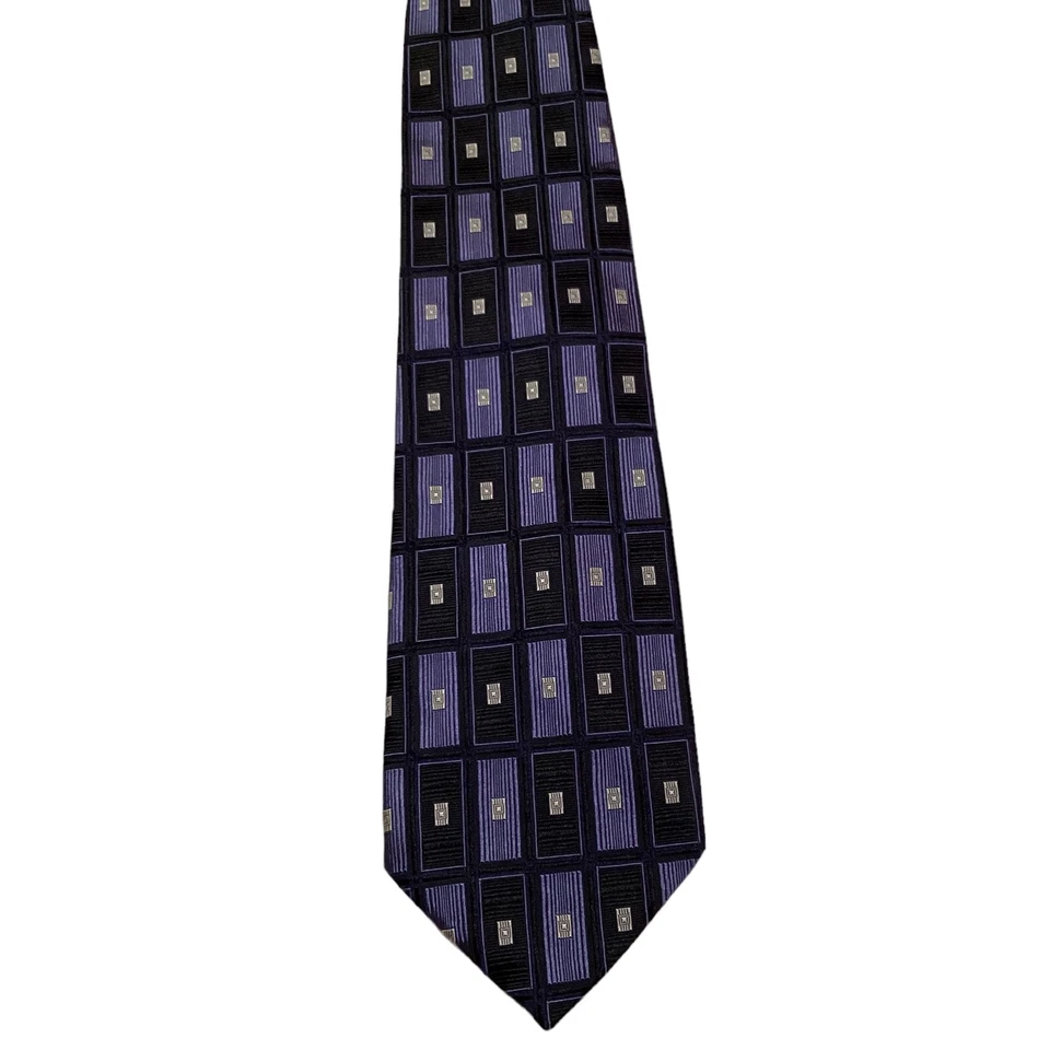 Corbata XL de seda para hombre Mark Shale ITALIA diseñador geométrico azul/negro usada en excelente estado rara Foto 2 de 3