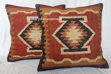 Jute Throw Cushion Cover Outdoor Handmade 18x18" Square Pillow Case 2 Pcs Set