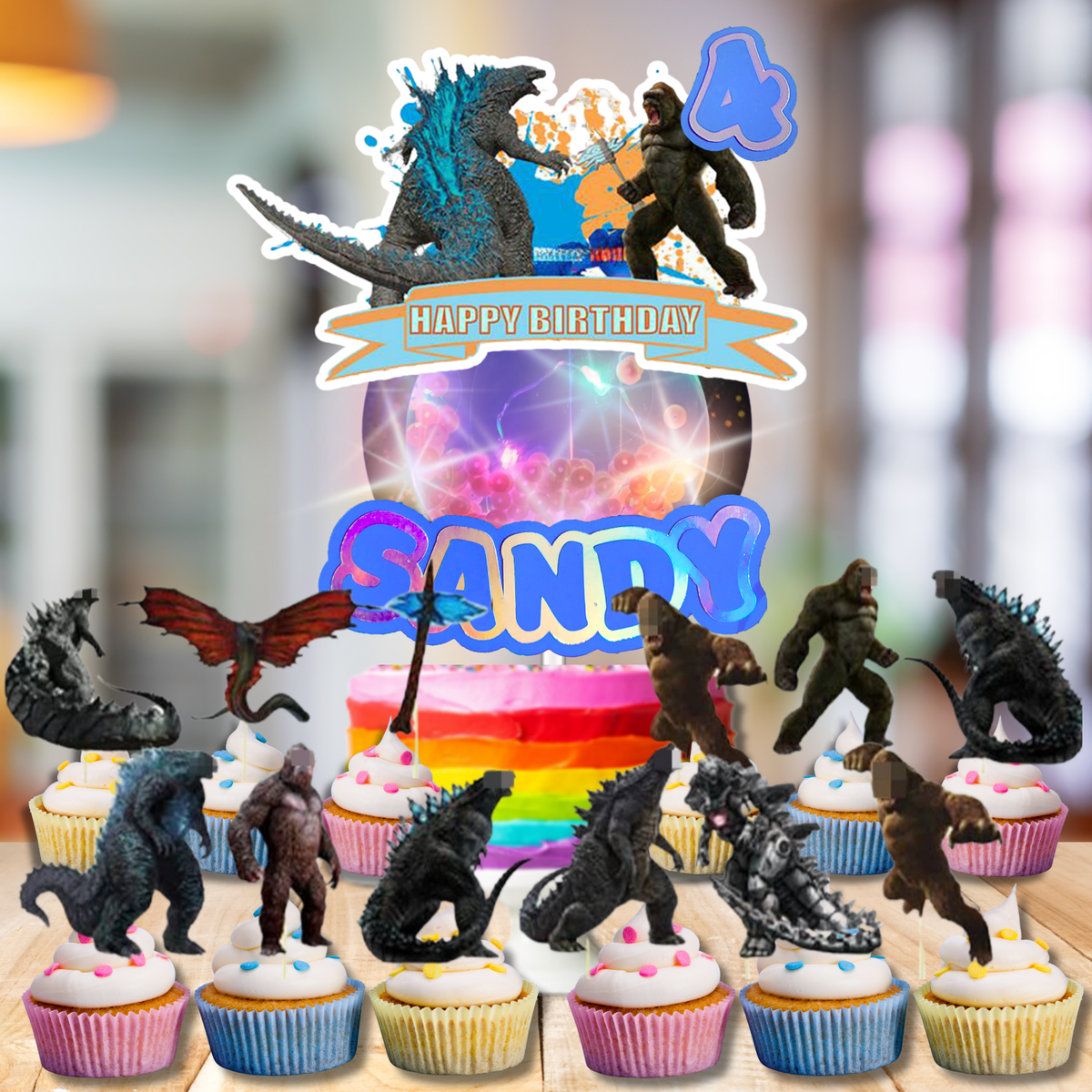 FREE NAME KING KONG CUPCAKE CAKE TOPPER BIRTHDAY SUPPLIES DECORATION THEME