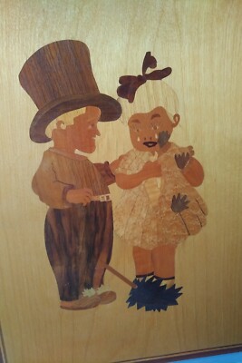 Holzbild Handarbeit 43 x 31 x 1,5 cm Figuren Schornsteinfeger beschmutzt kleines