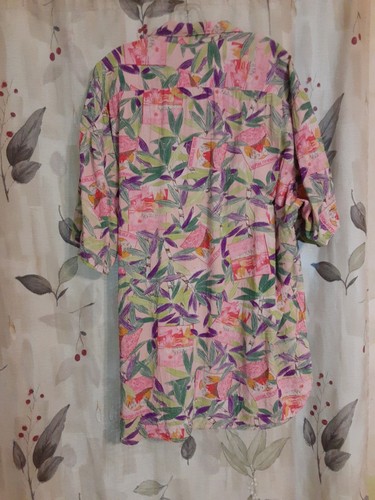 Jams World ~ Vintage ~ Button Up Camp Hawaiian Shirt ~ Pink ~ Honolulu Moon ~ XL - Picture 7 of 7