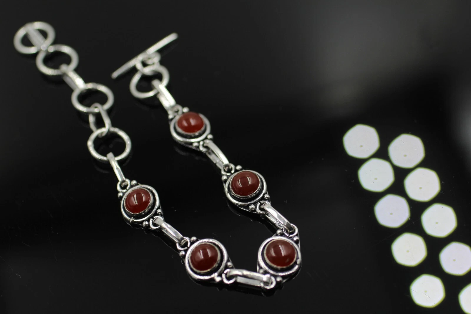 VALENTINO Bracciale con pietre preziose onice rossa naturale argento sovrapposto ottone braccialetto moda 8" pollici