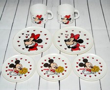 Vtg Toy Dishes Mickey Minnie Mouse Plates Cups Plastic 7 pc Set HG Industries