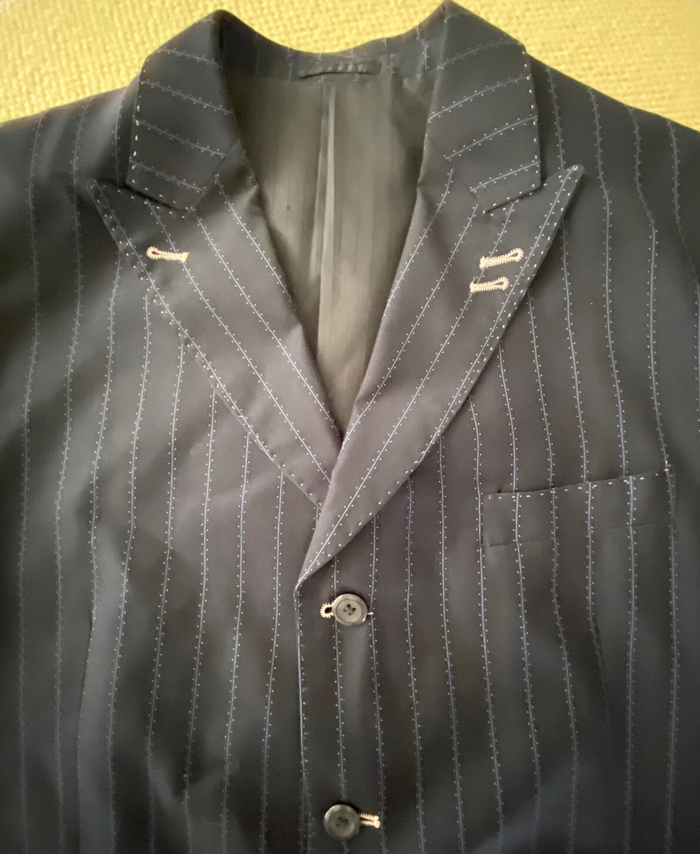 EJ Samuel Sport Coat Suit Jacket Blazer 48R Navy Blue Pinstripe Four Button EUC