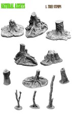 Stumps, Roots, Fire Wood, Branches, Bark & Cones scatter for wargaming and DnD 