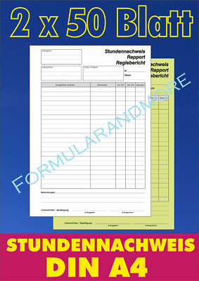 DIN A4 RAPPORT, Stundennachweis, 2 x 50 Blatt, selbstdurchschreibend NEU