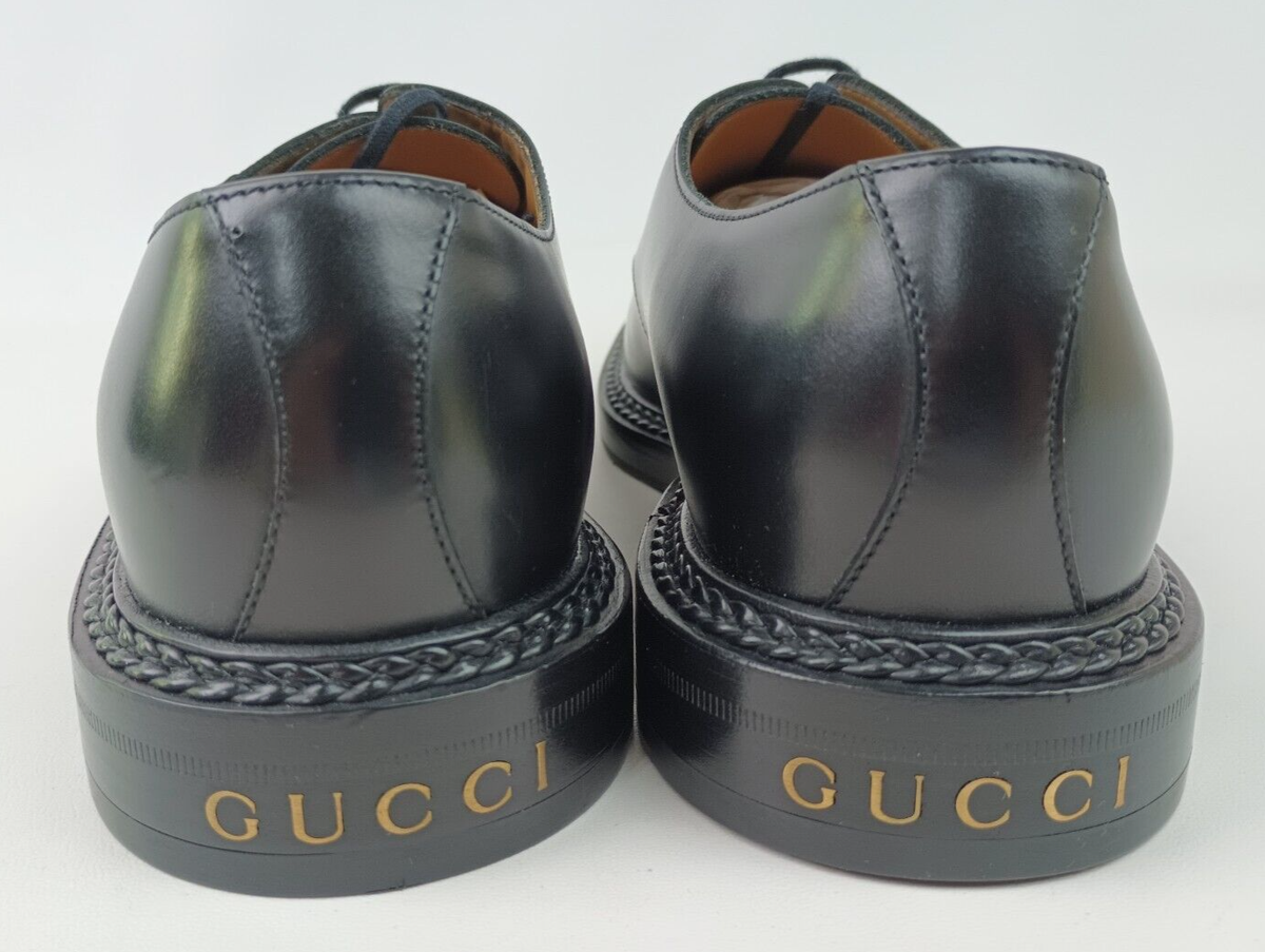 Gucci Men's Black Logo Henry Leather Derby Lace-Up Dress Shoes
