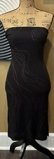 NWT Express Strapless Black Midi Dress w Sparkly Silver Design~Built in Bra!