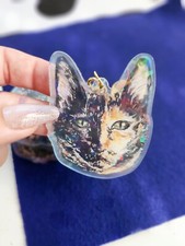 Tortie Keychain Design Two, Acrylic Dog Keyring, Watercolor Drawing Illustration