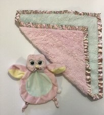 Bearington Baby Collection Security Blanket And Owl Lovey Pink And Mint Green