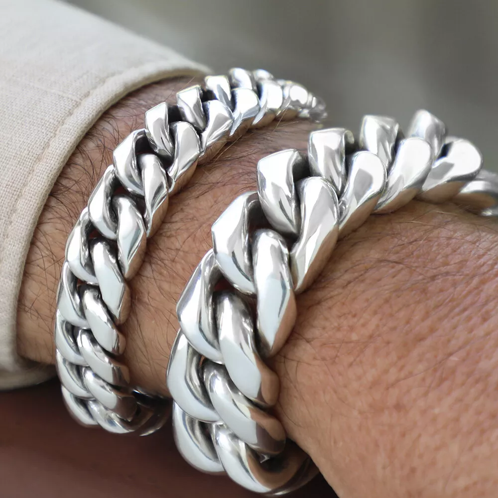 Solid 925 Sterling Silver Men Heavy Bracelet 12MM 20MM SIZE 7.5