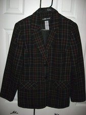 Womens Black Check SAG HARBOR Lined Wool Blend Blazer Jacket 8