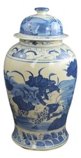 Festcool 19" Antique Like Finish Blue and White Porcelain Children and Lotus ...