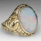 3Ct Oval Natural Opal Solitaire Wedding Men's Ring 14K Yellow Gold Plated Silver