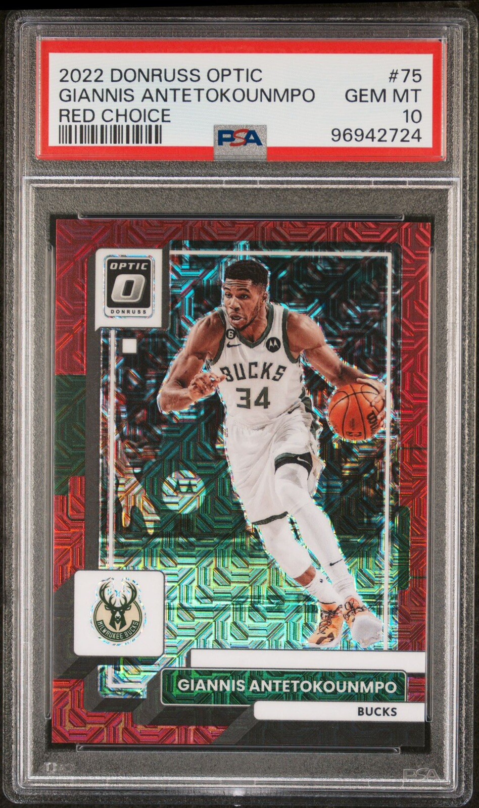 GIANNIS ANTETOKOUNMPO 2022 Donruss Optic Red Choice #75 Bucks PSA 10 GEM /88