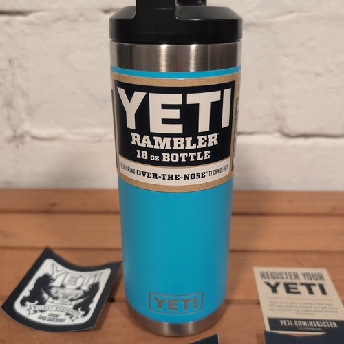 YETI Rambler 18 Oz Bottle 2018 Reef Blue Rare Collectable NWT Old Style Lid Chug - Picture 2 of 4