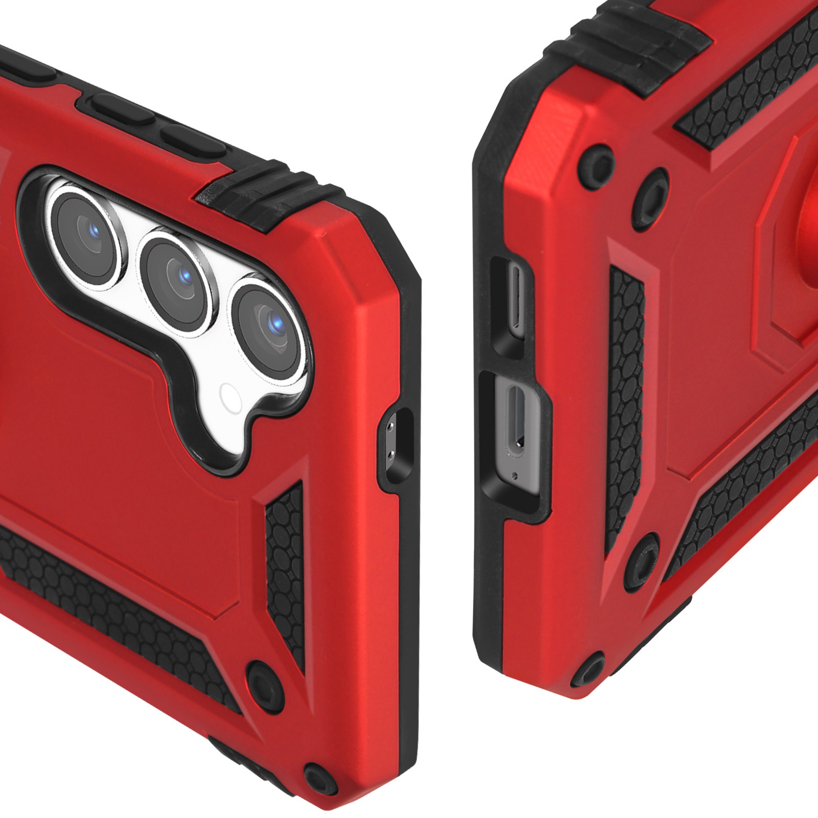 Coque Galaxy S25 Plus antichoc bimatière à bague rotative rouge - 4