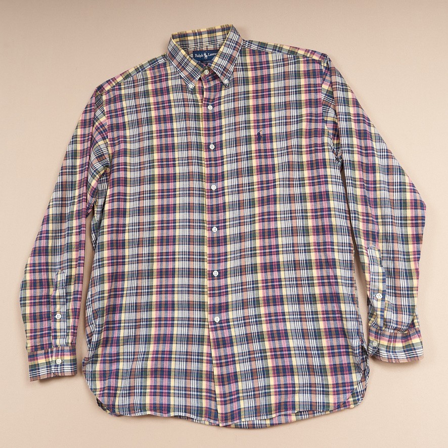 Vintage Polo Ralph Lauren McMeel Shirt Madras Plaid Cotton Button-Down India M