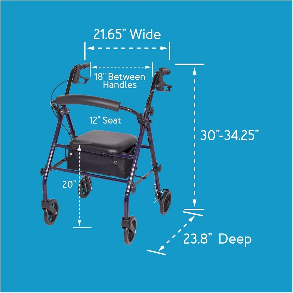 Andador con andador Rose Healthcare de acero con asiento y ruedas de 6" Foto 2 de 2