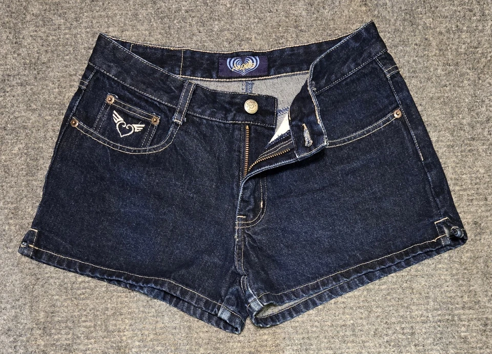 Pantalones Cortos Jean Vintage Años 90 Y2K Angels 7 (27x2) Corazones Bordados Retro Botín Denim Foto 3 de 4