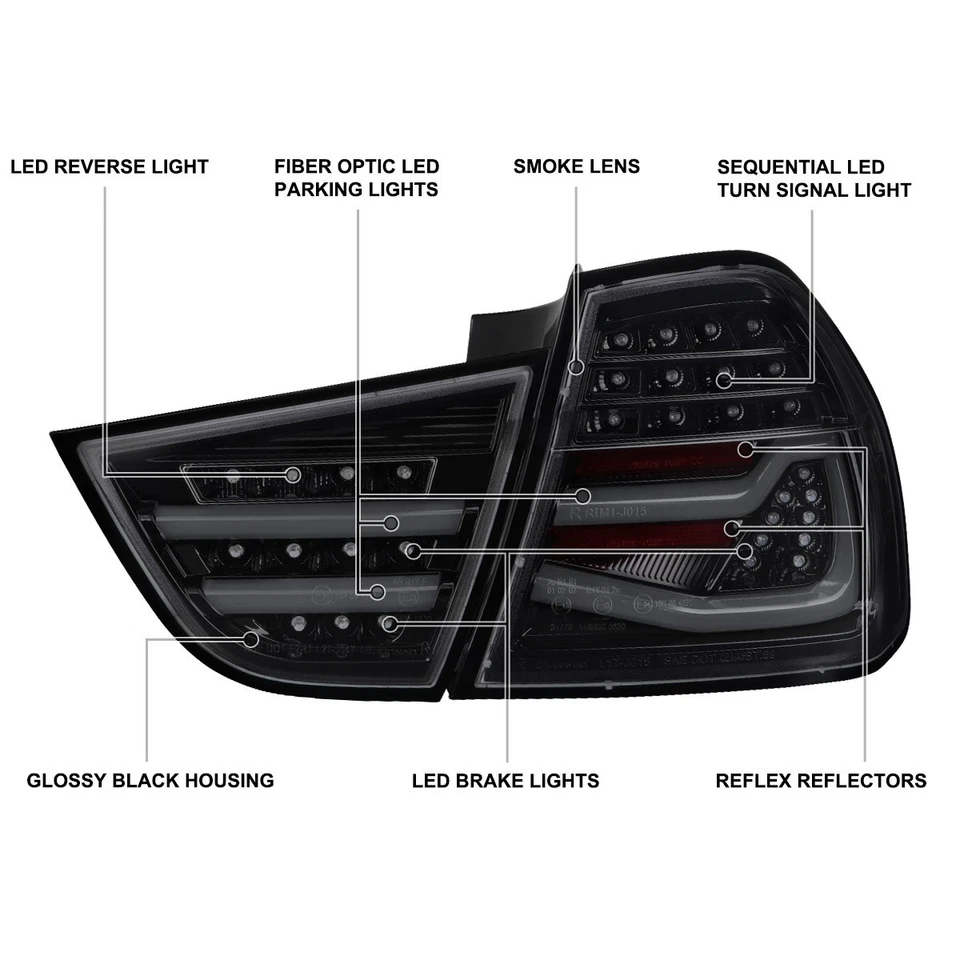 Black Smoke Tail Lights Fit 2009-2011 BMW E90 325i 328i 3-Series Sedan LED Lamps Foto 4 de 4