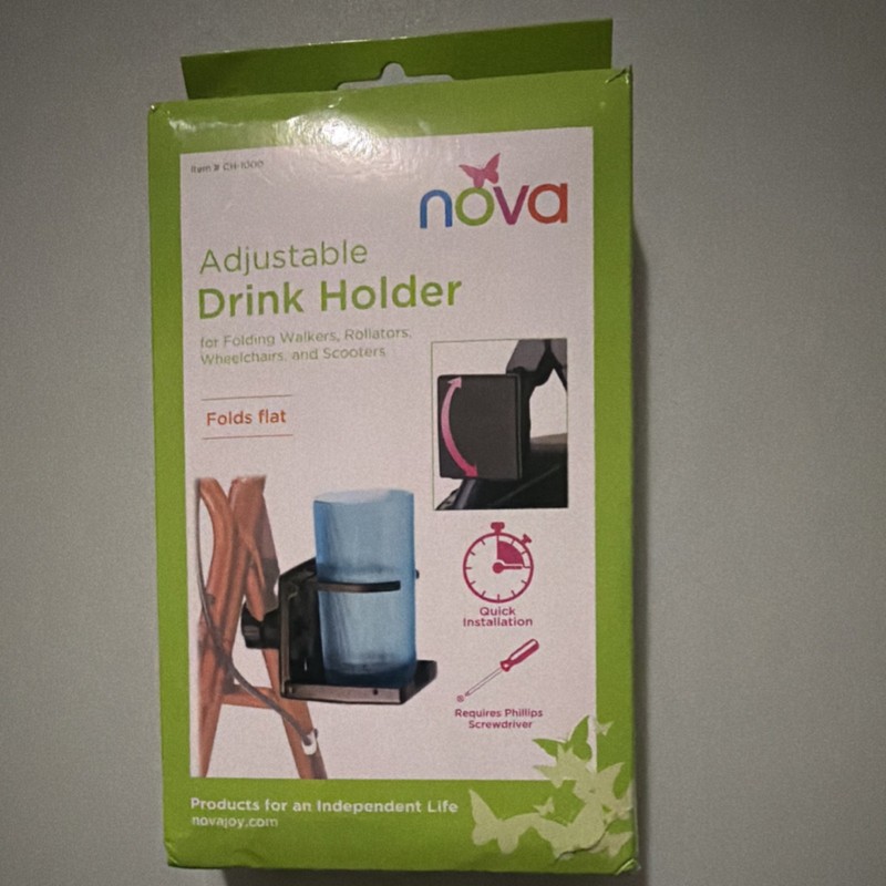 NOVA Adjustable Cup Holder CH1000 Black for Wheelchair, Walker, Scooter Open Box