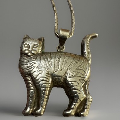 Sterling Silber große Katze Anhänger & 1,7 mm 23,25'' lange Schlangenkette Halskette 925