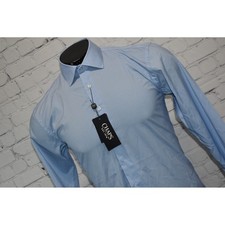 Chaps Performance Dress Shirt Men Medium Blue Check Slim Stretch Polyester NEW