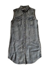 Polo Ralph Lauren Cotton Linen Denim Sleeveless Western Pearl Snap Shirt Dress 6