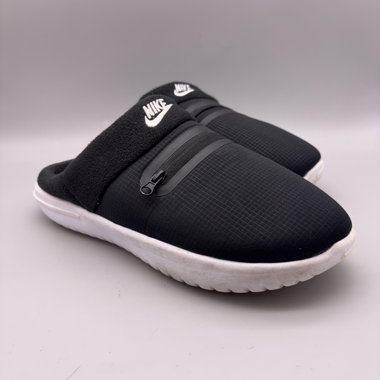 Mens Size 8 Burrow Black Fleece Lined Mule House Shoes Slip 