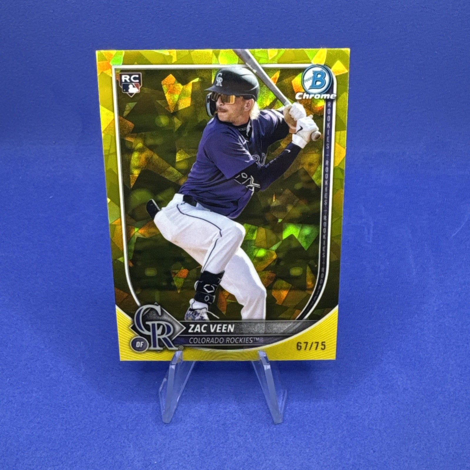 2025 Bowman Chrome Sapphire Zac Veen /75 Yellow Rookie #69 - Rockies