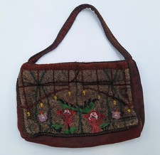 Antique French Unique Micro Beaded Floral Hand Bag - As Is