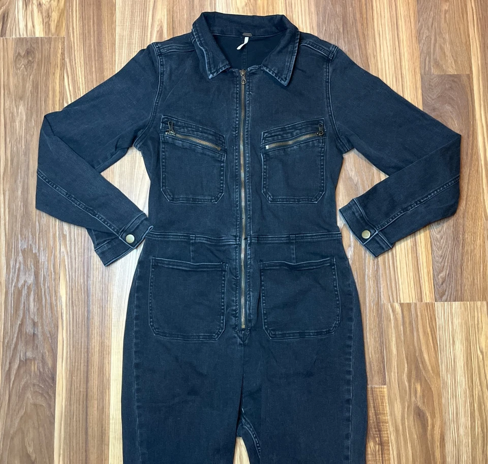 Macacão Free People Feminino Lennox Utilitário Preto Denim Tamanho Grande - Imagem 3 de 4