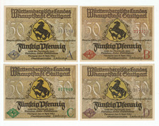 SET OF 4 GERMANY NOTGELD 50 PFENNIG STUTTGART 1921 UNC