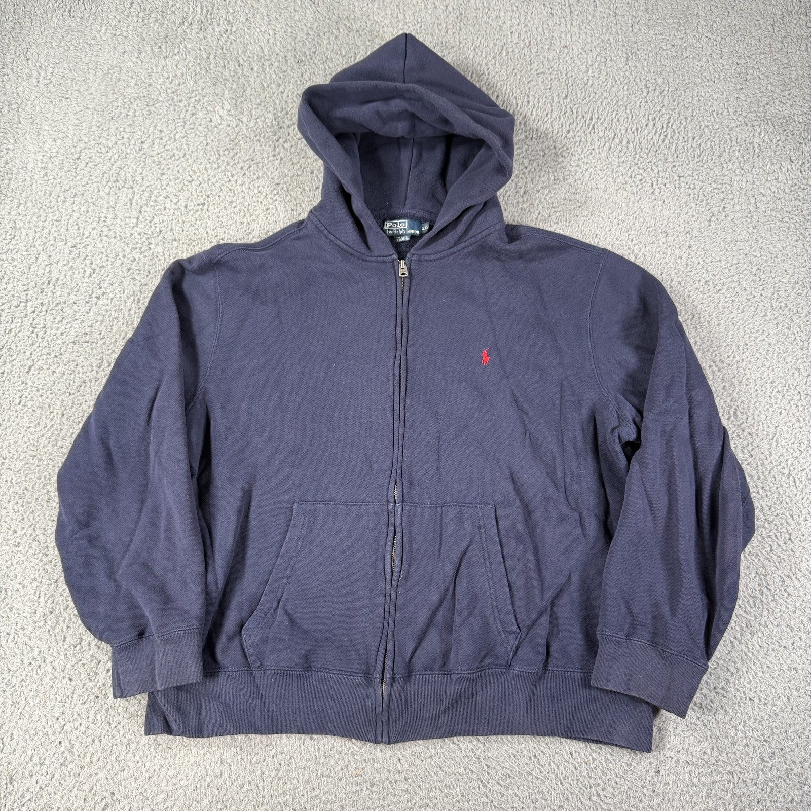 Polo Ralph Lauren vintage con cappuccio uomo 2XL blu navy full zip felpa rosso pony