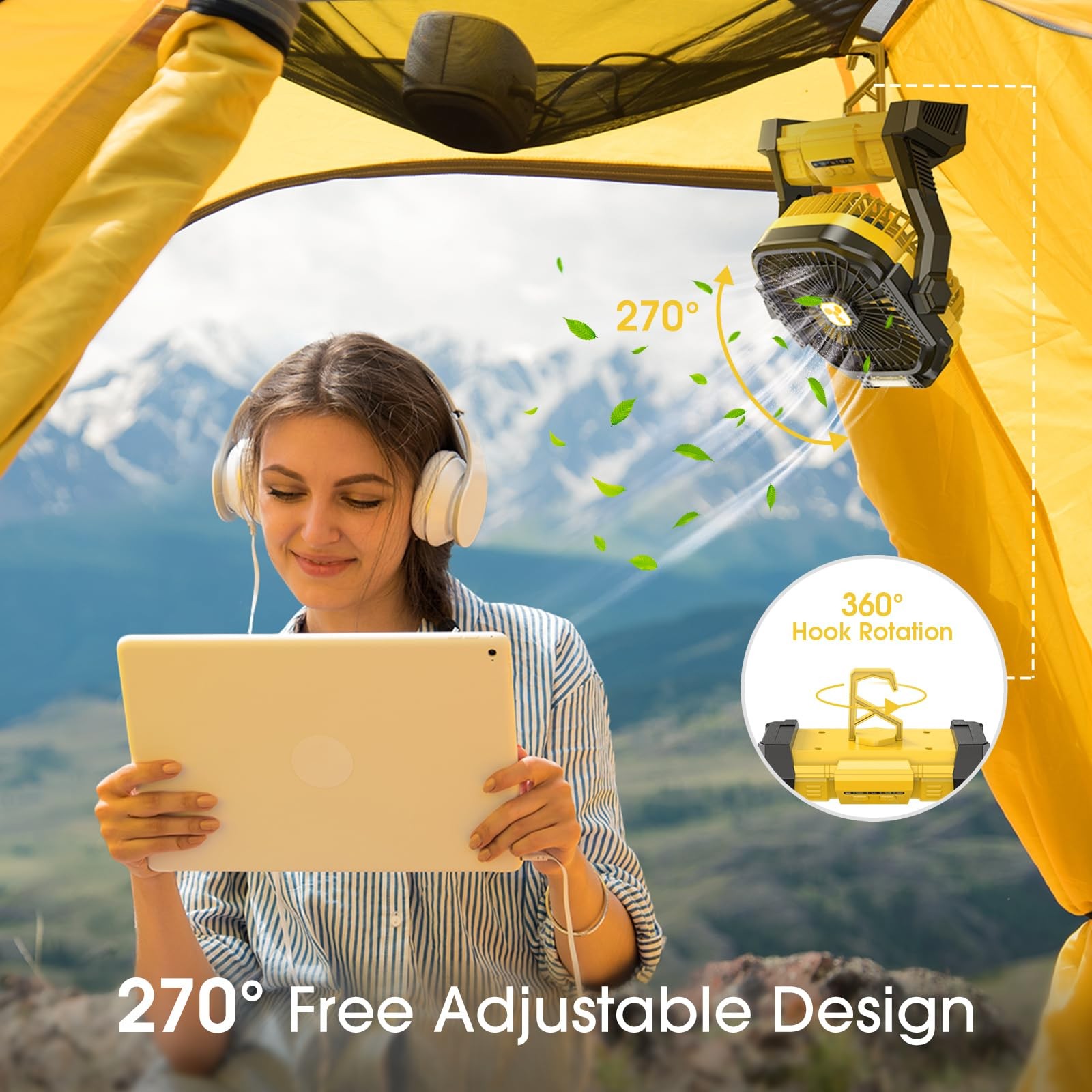 Portable Fan Rechargeable, 20000mah Cordless Battery Powered Fan with LED Lanter