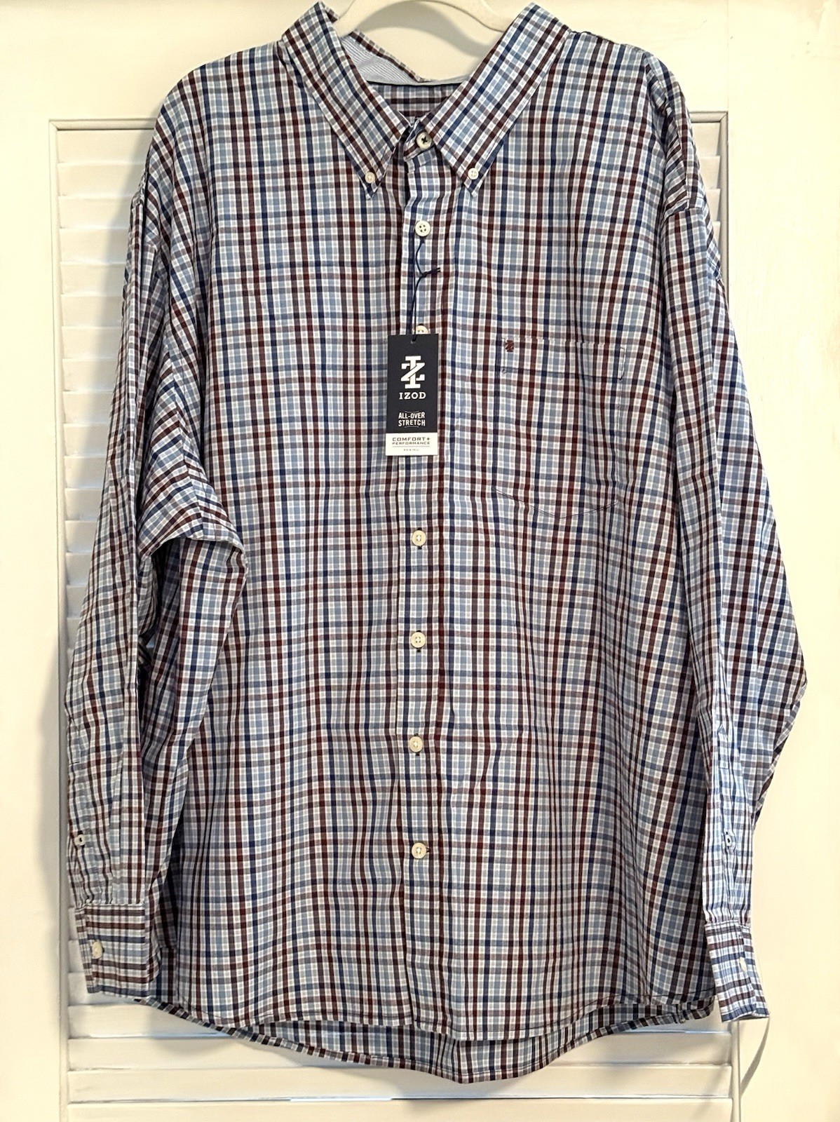 NWT  IZOD Big & Tall 4XB/4TG Performance Long Sleeve Plaid Button Down Shirt-FF