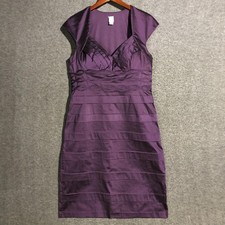 Sangria Dress 14 Purple Satin Sheath Cap Sleeve Party Cocktail V Neck Homco Prom