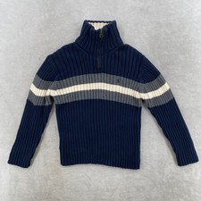 Polo Ralph Lauren Quarter Zip Sweater Kids Small Navy Blue Striped Ribbed Cotton
