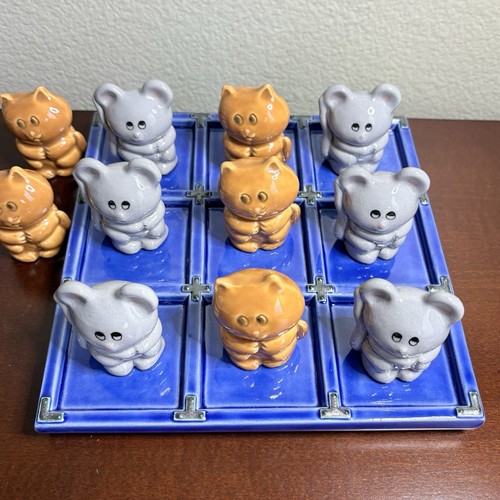 Vintage ceramic cat and mouse tic tac toe board hand painted Duncan Ceramic - Picture 3 of 10