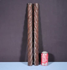 Pair of 22" French Antique Solid Chestnut Wood Gothic Posts/Pillars/Columns