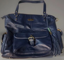 Lily Jade Blue Solid Leather Diaper Bag Shoulder Bag w/ Inner Outer Pockets