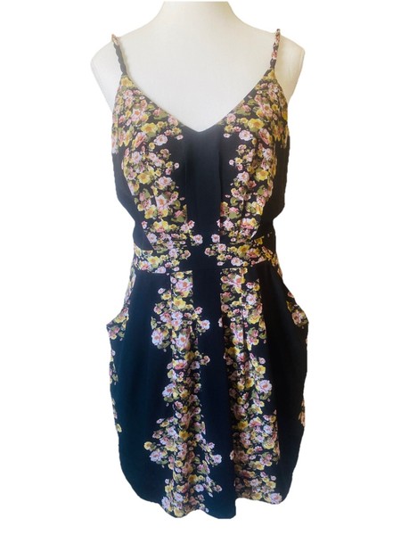 Wish Black Pink Floral Strap Sun Dress Sz 10 S