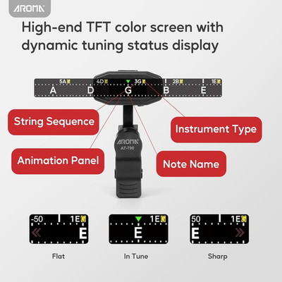 Guitar Tuner Clip on Rechargeable Chromatic Tuner Guitar Bass Ukulele Violin TFT
