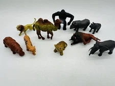 Vintage Lot of 10 Safari Jungle Animals Figures Plastic Realistic Wild Zoo Lion