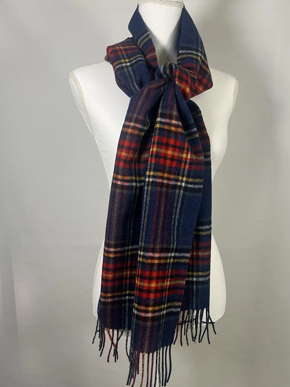 Piombo Wool Plaid Scarf Men Women Italian Designer Winter Wrap Navy Red