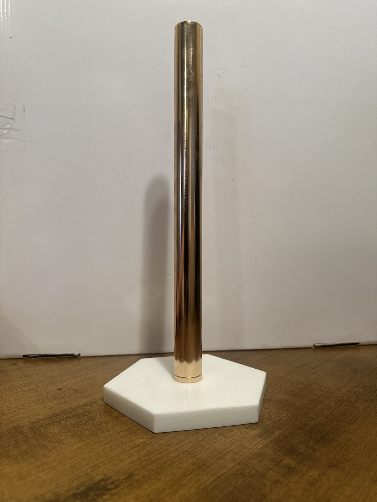 Gold Marble Paper Towel Holder – Countertop Weighted Hex Base