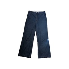 Dark blue high-waisted wide-leg denim jeans