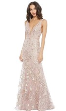 NWT MAC DUGGAL SZ 6 In 3D Floral Rose Pink Plunging Neckline Gown 67481