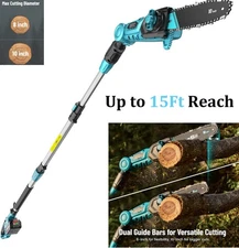 Cordless Pole Chainsaw Electric Pole Saws 15ft Reach 10 In Blade 4000mAh Battery